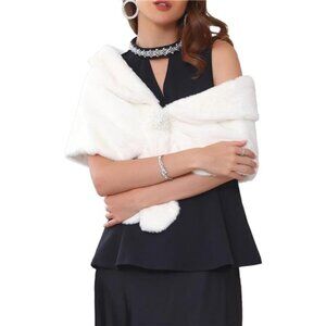 Women's Faux Fur Shawl Wrap Cape White